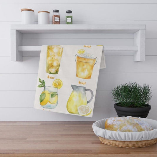 Anti-Trump RESIST Tea Towel, Subtle Lemons Watercolor Style Design,  Political Kitchen Towel, Funny Political Towel,Unique Gift for Liberals