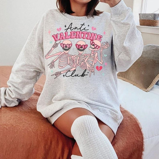 Anti Valentine Club Sweatshirt  | Funny Valentine's Sweatshirt | Valentine's Day | Trendy  Hoodie and Sweater; T-shirt Cotton Polyester Womenswear Light