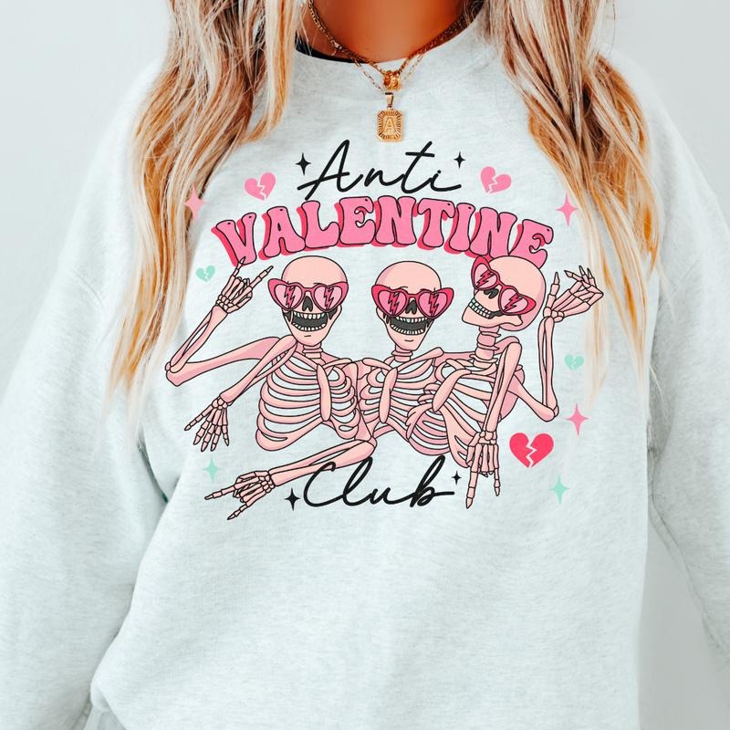 Anti Valentines Club Crewneck Sweatshirt Unisex Fit Casual Sweatshirt for Valentine Cotton Piece