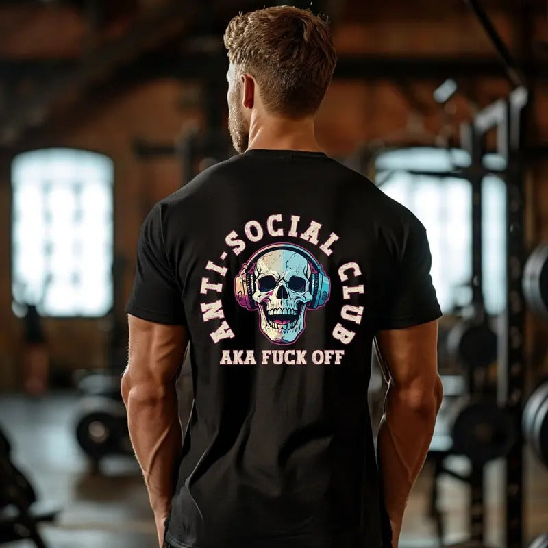 Anti-social Club Shirt Gym Pump Cover Gift For Introvert Gym Shirt For Powerlifting Mens Gym Tshirt Workout Clothes Trendy Skull Shirt
