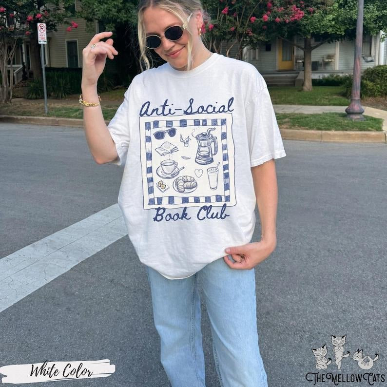 Antisocial Book Club Shirt, Funny Book Lover Tee, Retro Reading T Shirt, Bookish Aesthetic Shirt, Introvert Book Club Gift for Readers