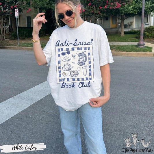Antisocial Book Club Shirt, Funny Book Lover Tee, Retro Reading T Shirt, Bookish Aesthetic Shirt, Introvert Book Club Gift for Readers