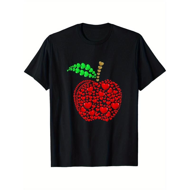 Apple Love Background Valentine's Day Teacher Student T-shirt, Men's T-shirt Made in USA