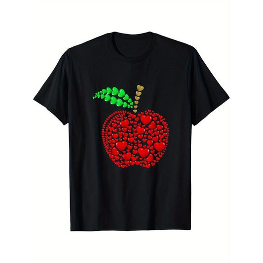 Apple Love Background Valentine's Day Teacher Student T-shirt, Men's T-shirt Made in USA