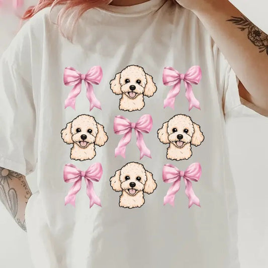 Apricot Poodle with bows Shirt~ Unisex Apparel Relaxed Fit Printed In The USA Clothing Womenswear Casual Comfort Cotton Top Athletic Boho Chic