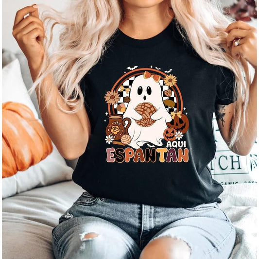 Aqui Espantan Ghost Shirt for Halloween, Spooky Conchas Mexican Ghost Tshirt for Women, Regalos en Espanol Tshirt , Cute Spanish Halloween T Shirt