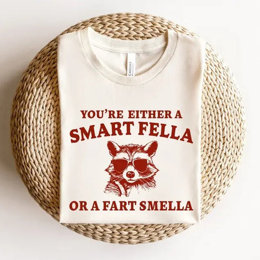 Are You A Smart Fella Or Fart Smella Retro Cartoon T Shirt, Weird T Shirt, Meme T Shirt, Trash Panda T Shirt, Unisex