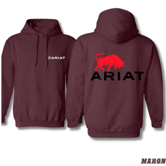 Ariat Hoodie - Bold Red Bull Graphic with Western Flair, Perfect for Ariat Fans and Rodeo Style, Comfortable and Stylish - Menswear, Tops