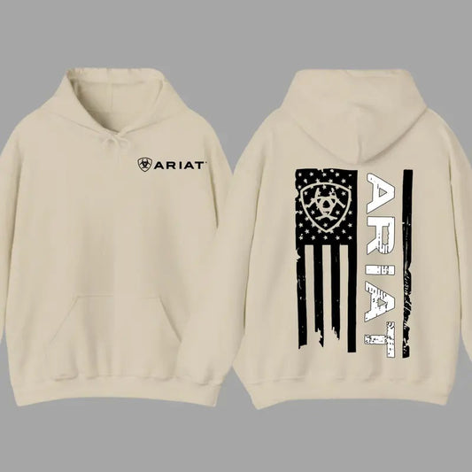 Ariat Hoodie - Classic American Flag Design with Bold Logo, Unisex Comfort for Western Lifestyle, Patriotic Everyday Wear
