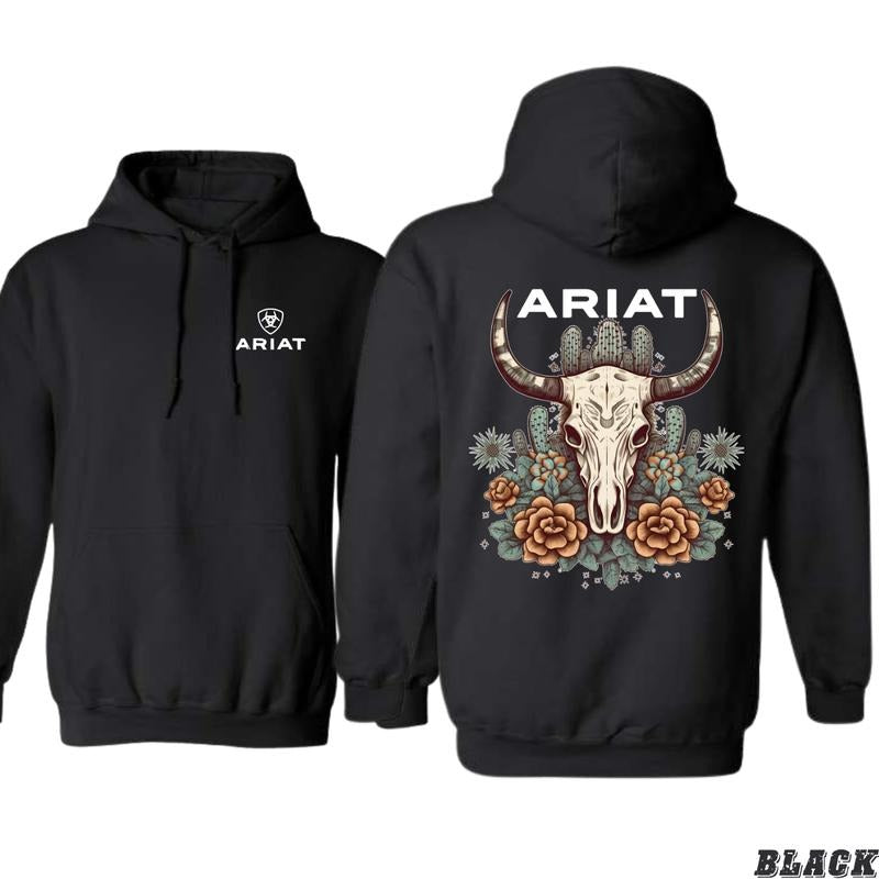 Ariat Hoodie - Unisex Southwestern Floral Skull Design with Cacti and Roses, western wear for men, Perfect for Western Style Fans - Menswear, Sweatshirts Tops Underwear