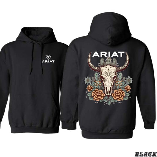 Ariat Hoodie - Unisex Southwestern Floral Skull Design with Cacti and Roses, western wear for men, Perfect for Western Style Fans - Menswear, Sweatshirts Tops Underwear