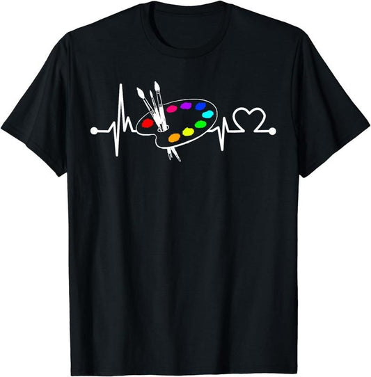 [100% Cotton]Paint Brush With Palette Heartbeat Funny Artist/Painter/Art T-Shirt