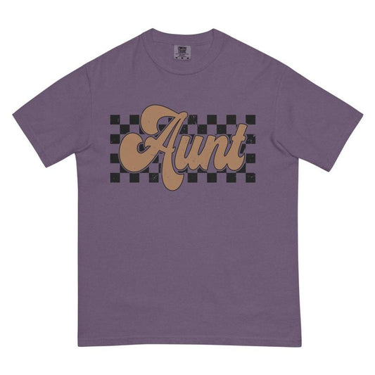 Aunt Retro Checkered Auntie Shirt - Comfort Colors Unisex Apparel Relaxed Fit Printed In The USA Clothing Womenswear Casual Comfort Cotton Top Athletic Boho Chic