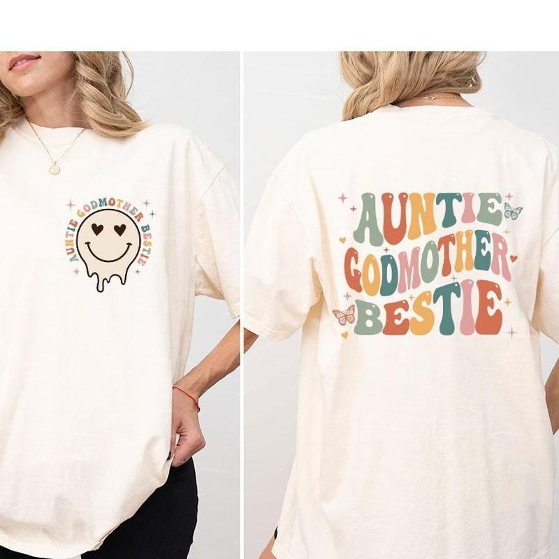 Auntie Godmother Bestie Shirt, Cool Aunt T-shirt, Godmother Gifts, God Mother Gift, Aunt Birthday Gift, Cute Auntie Tee Gifts, Gift for Her, New Aunt Gift, Funny Godparent, Mothers Day Women Top Casual Comfortable