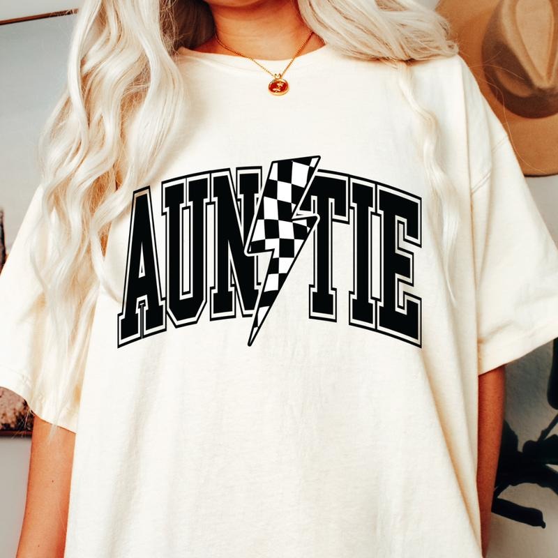 Auntie Retro Checkered Bolt t-shirt, Retro t-shirt, Comfort Colors, Cotton,T-shirt Fashion Fit Sleeve Comfortable Cute Casual Crewneck