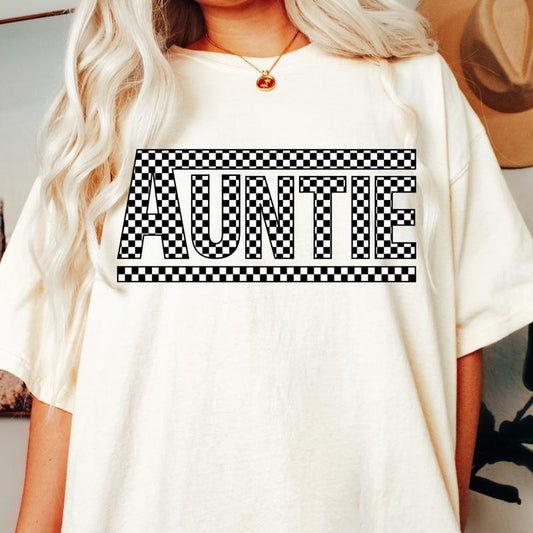 Auntie Vans checkered t-shirt, Retro t-shirt, Comfort Colors, Cotton, Crewneck Fashion Fit Sleeve Comfortable Cute Casual Fabric Top Womenswear Oversized