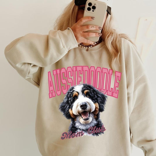 Aussiedoodle Mom Club Sweatshirt ~ Sweatshirt Unisex Apparel Relaxed Fit Printed in the USA Clothing Womenswear Casual and Comfortable