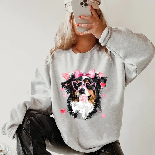 Australian  Shepherd Valentines day Sweatshirt ~ Sweatshirt Unisex Apparel Relaxed Fit Printed in the USA Clothing Womenswear Casual and Comfortable