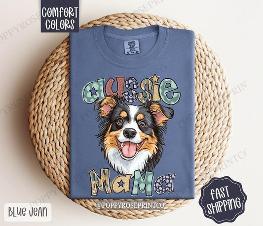 Australian Shepherd Mama Comfort Colors, Dog Mom Tee, Cute Women's Tshirt