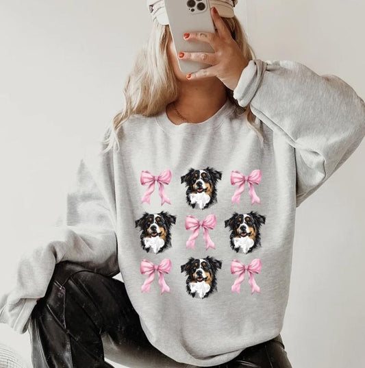 Australian Shepherd with Bows Sweatshirt ~ Sweatshirt Unisex Apparel Relaxed Fit Printed in the USA Clothing Womenswear Casual and Comfortable