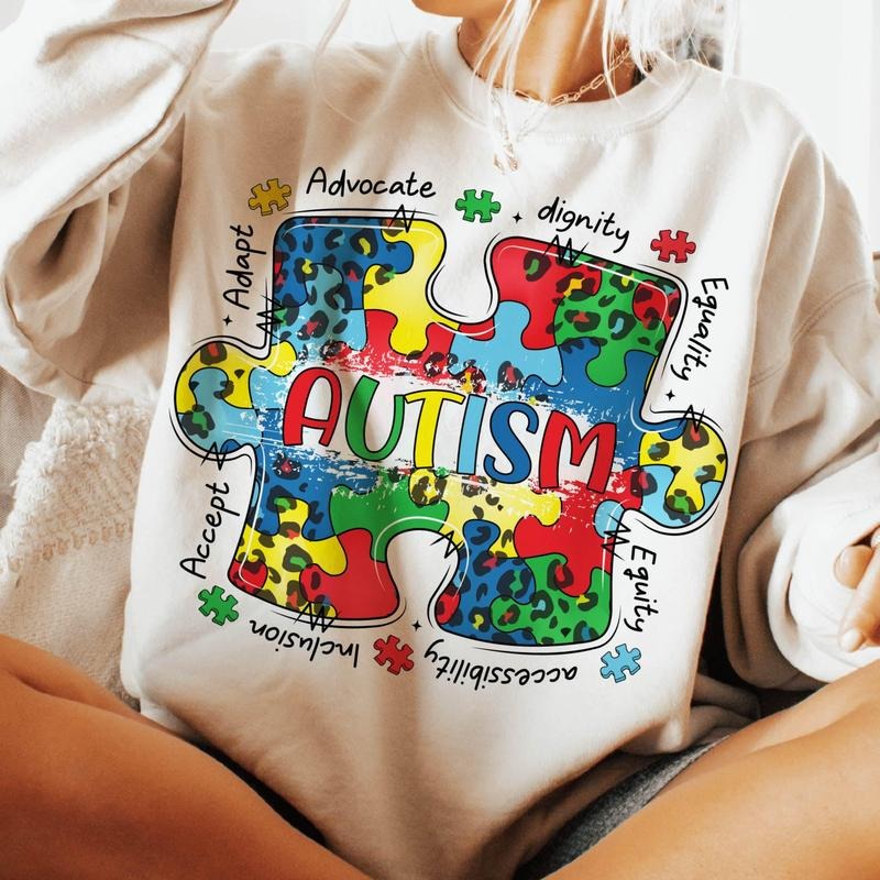 Autism Awareness Sweatshirt, Advocate Dignity Equality Puzzle Piece Graphic Fabric, Colorful Autism Shirt Unisex