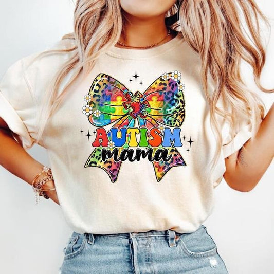 Autism Mama Coquette Bow T-shirt , Autism Awareness , Retro Autism , Autism Bow , Autism Mom , Autism Advocate , Neurodiversity T-shirt