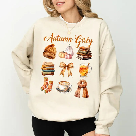 Autumn Girly Sweatshirt, Vintage Fall Vibes Sweater, Autumn Apparel for Girls, Retro Fall Crewneck for Women, Aesthetic Autumn Girly Sweater, Cute Fall Sweatshirt, Comfy Long Sleeve Pullover, Cute Women's Tops, Casual Womenswear, Comfort Fabric Cotton Top