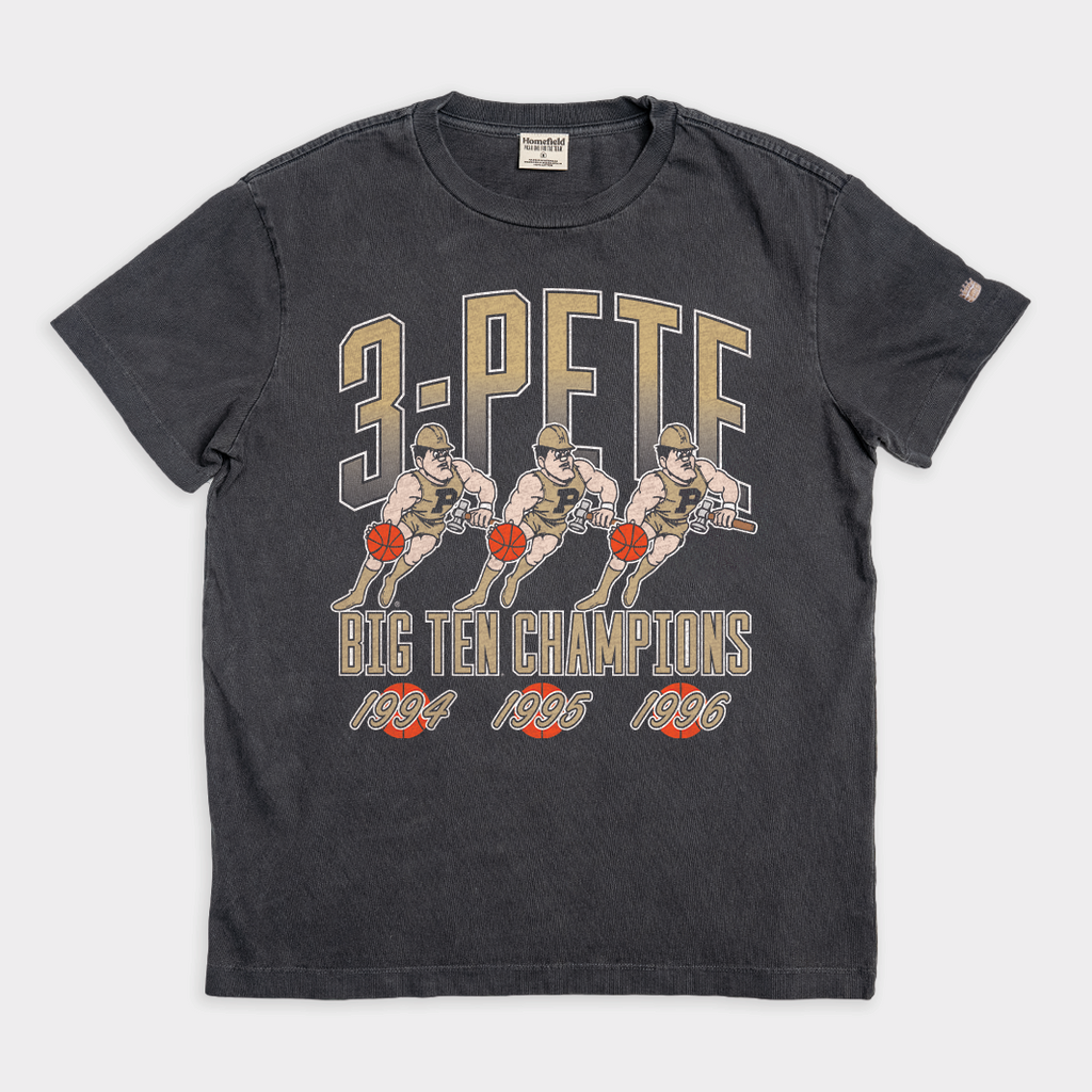 Purdue Boilermakers Big Ten "3-Pete" Vintage Heavyweight Tee Hoodie, Sweatshirt | CoreVibeTees.com (Image 1)
