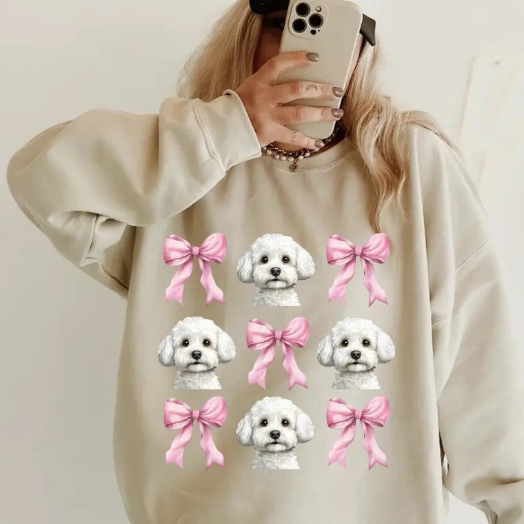BICHON with Bows Sweatshirt ~ Sweatshirt Unisex Apparel Relaxed Fit Printed in the USA Clothing Womenswear Casual and Comfortable