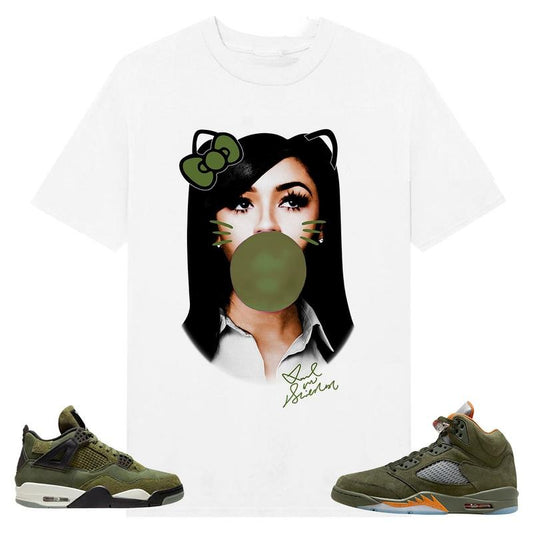 BIG FACE Mariah ST Kitty, Shirt to match A J 5 olive, A J 4 Retro SE Craft Olive, Shirt to matching Sneaker