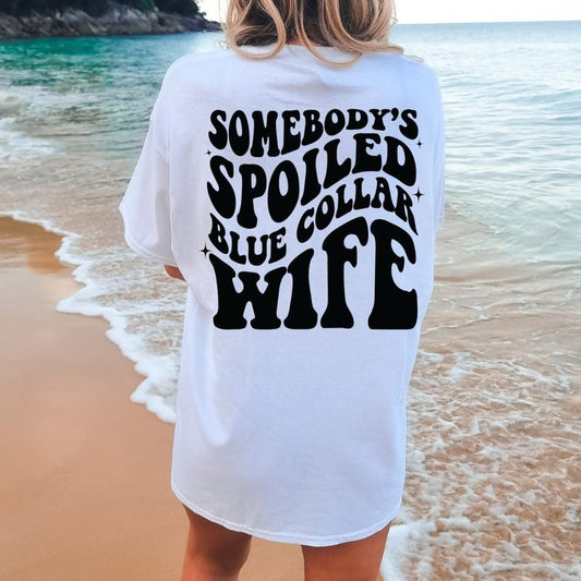 BLUE COLLAR WIFE T-SHIRT COMFORT COLOR SHIRT UNISEX COTTON CASUAL SHIRT TRUE TO SIZE Fabric Top Womenswear Oversized Tshirt Summer Underwear