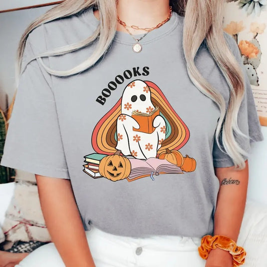 BOOOOKS SHIRT  (COMFORT COLORS T-SHRIT, CAUSAL SHIRT UNISEX, HALLOWEEN CLOTHING, GRAPHIC APPAREL) Cotton Fabric