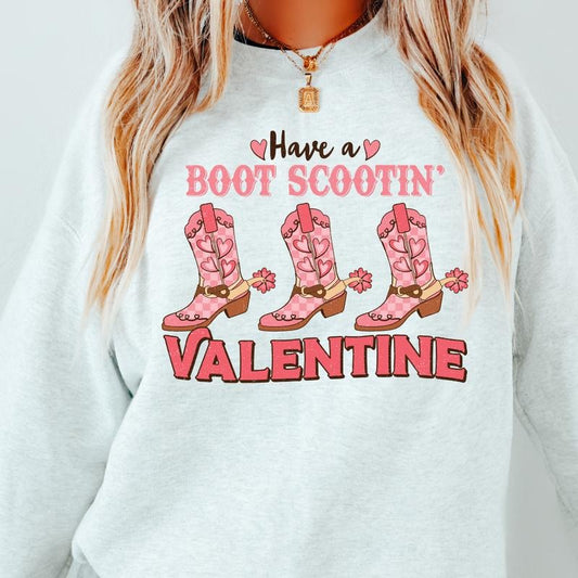 BOOT SCOOTIN VALENTINE CREWNECK (Crewneck Sweatshirt, Unisex Fit, Casual Sweatshirt for Valentines, Holiday Sweatshirt) Cotton Comfort