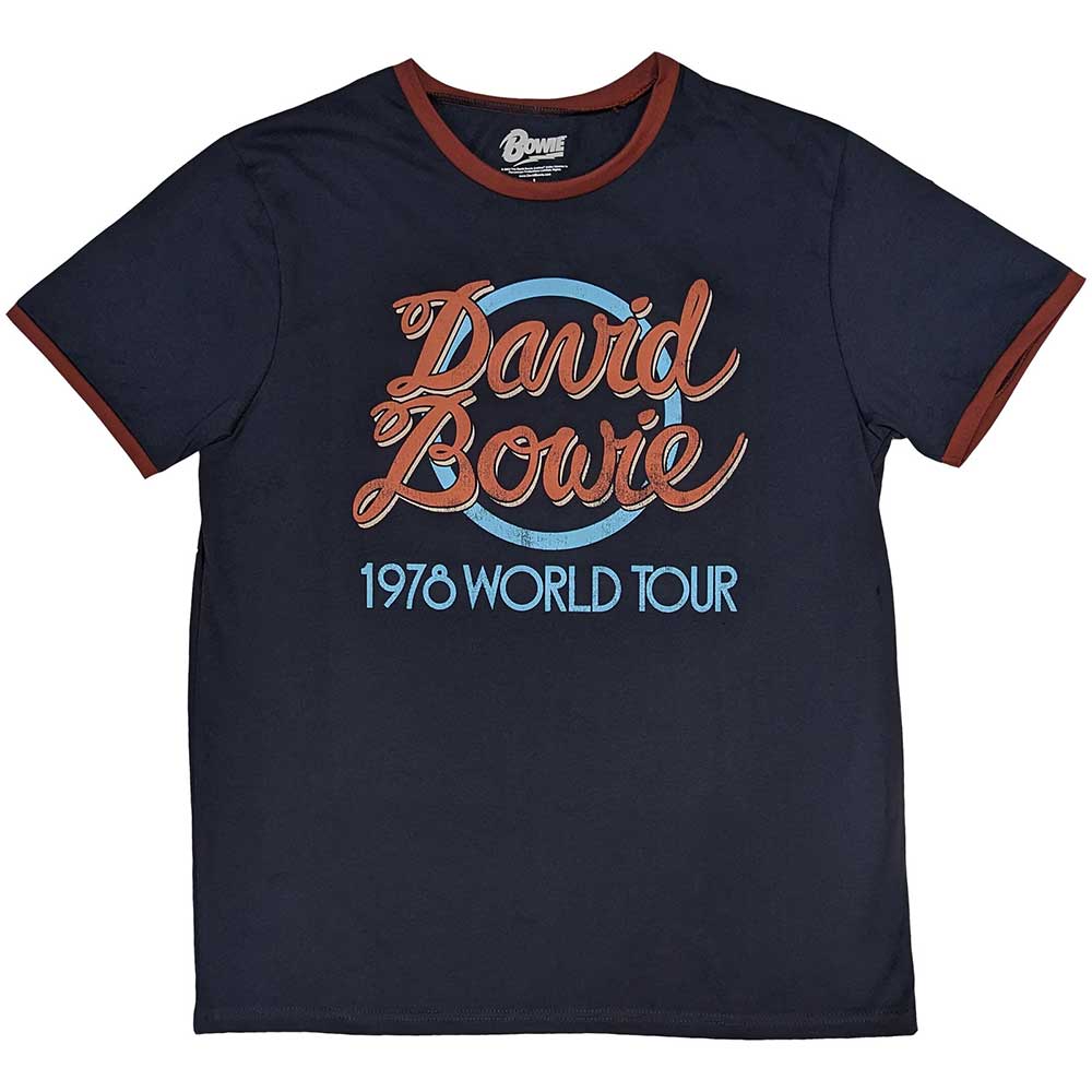 David Bowie Unisex Ringer T-shirt - 1978 World Tour Hoodie, Sweatshirt | CoreVibeTees.com