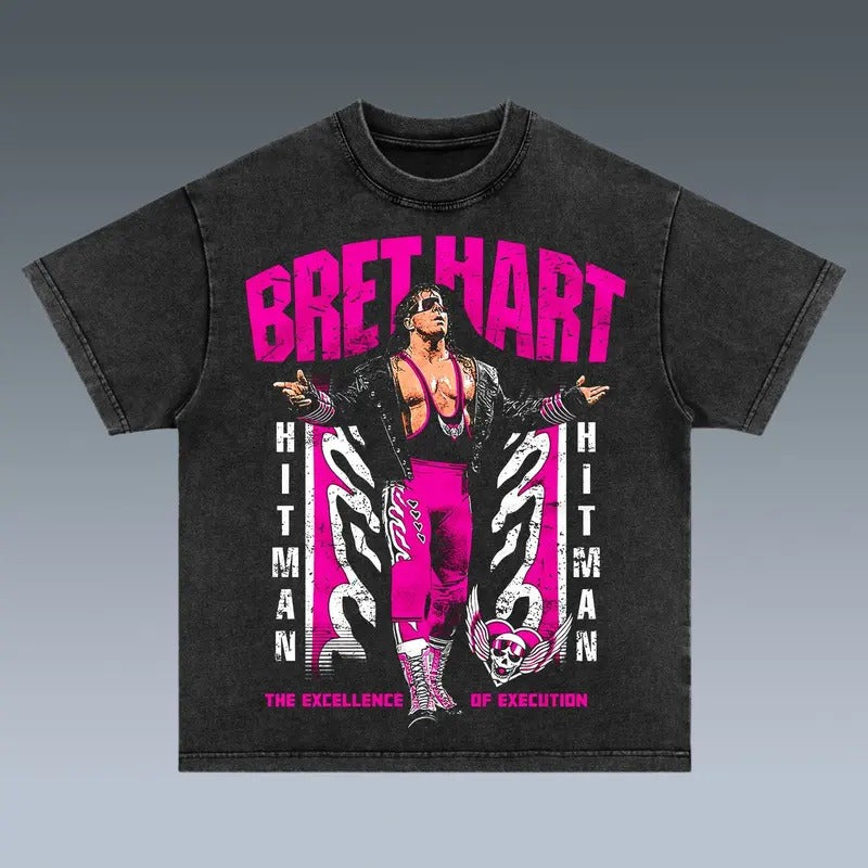 BRET HART Wrestling Graphic Tee, Sports T-shirt, Athlete Shirt, Wrestling Gift, Fitness Tee Wrestling Graphic Tee, Sports T-shirt, Athlete Shirt, Wrestling Gift, Fitness Tee Crewneck Clothing Cotton Menswear