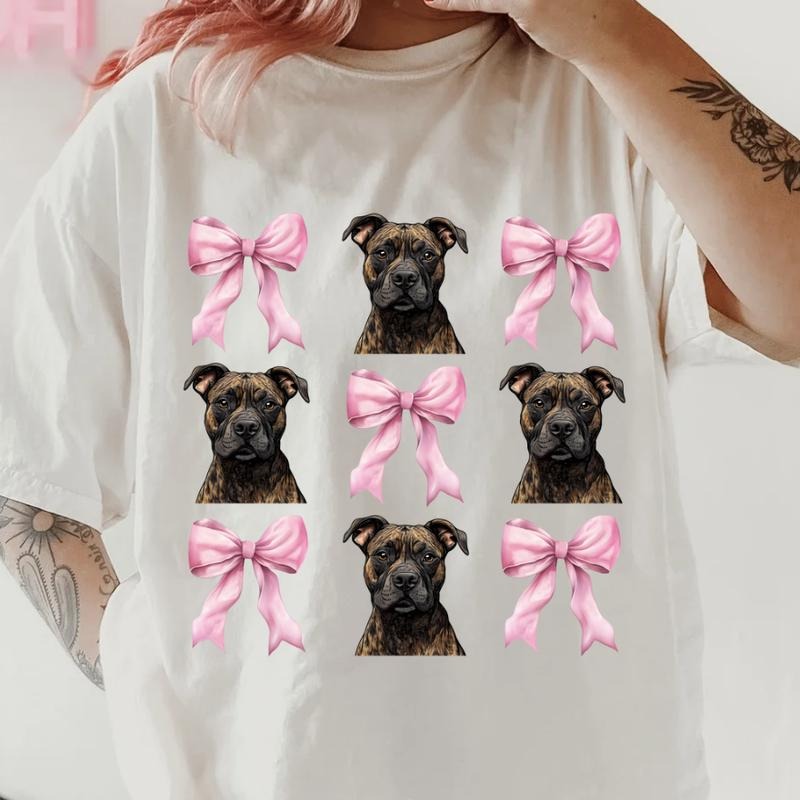 BRINDLE PITBULL and bows Shirt ~ Unisex Apparel Relaxed Fit Printed In The USA Clothing Womenswear Casual Comfort Cotton Top Athletic Boho Chic