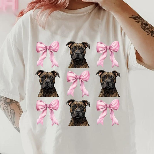 BRINDLE PITBULL and bows Shirt ~ Unisex Apparel Relaxed Fit Printed In The USA Clothing Womenswear Casual Comfort Cotton Top Athletic Boho Chic