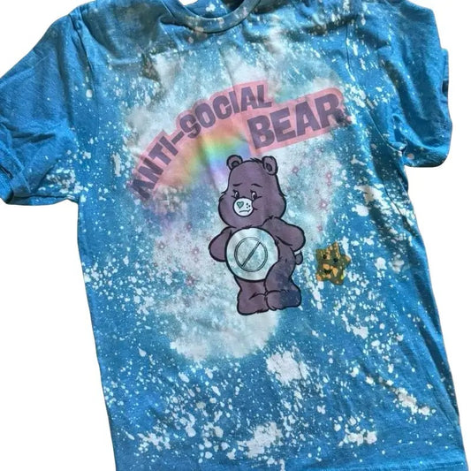 Bad Bear Antisocial Ash Grey T-Shirt - Bleached - Gildan - Unisex