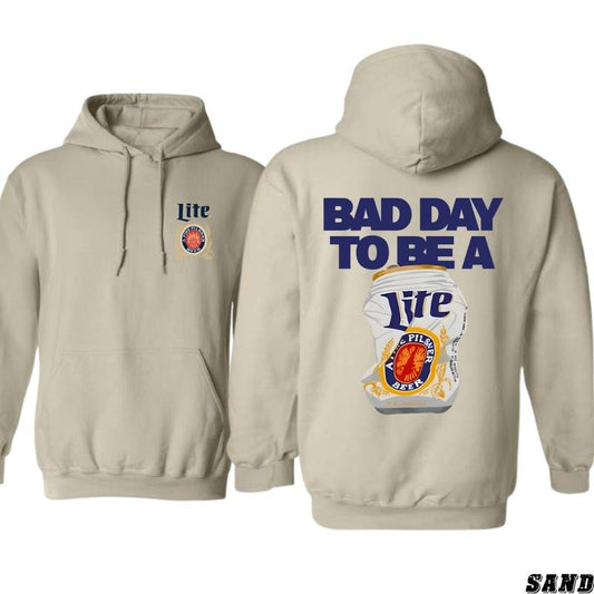 Bad Day to Be a Lite Hoodie - Fun Beer-Inspired Design Featuring Bold 'Bad Day to Be a Lite' Text with a Crushed Lite Beer Can Graphic, Perfect for Beer Lovers and Casual Style Enthusiasts, Unisex Hoodie for Comfort and Everyday Wear, Menswear Tops.