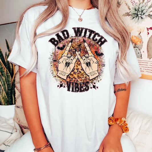 Bad Witch Vibes shirt,Halloween Bats Shirt, Witch shirt, That witch Shirt, Funny Witchy Women Tee, Halloween Party T-shirt Bookish Gift T-Shirt Shortsleeve Cotton Crewneck