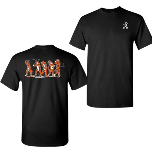 Barstool Golf Time T-Shirt - Unique tiger golfing design with a fun and creative style, perfect for golf and sports enthusiasts. Unisex Tshirt