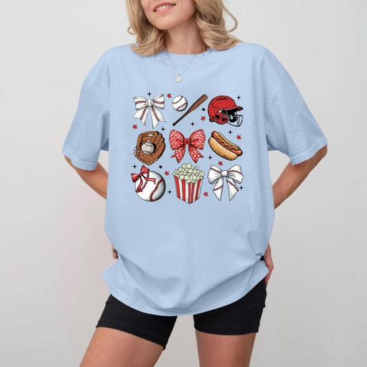 Baseball Accessories Print Crewneck, Unisex Cotton Mother's Day Tee