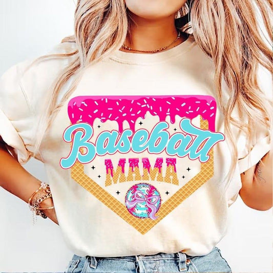 Baseball Bow Drip Shirt, Stylish Mom Outfit, Sporty Brushstroke Tee