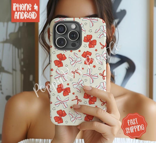 Baseball Bow Phone Case Mag Safe Compatible Magnetic Tough Cases