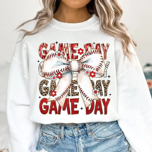 Baseball Coquette Game Day Baseball Retro Baseball Bow Tis the Season Sweatshirt