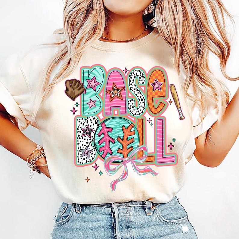 Baseball Coquette Mama Brushstroke Bow for Sporty Mom Game Day T-Shirt