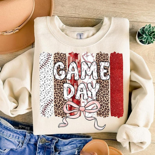Baseball Coquette , Retro Baseball Bow , Game Day , Leopard Baseball Mama , Baseball Mom , Brushstroke Baseball Sweatshirt