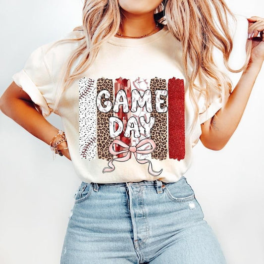 Baseball Coquette, Retro Baseball Bow, Game Day, Leopard Baseball Mama, Baseball Mom, Brushstroke Baseball Tshirt
