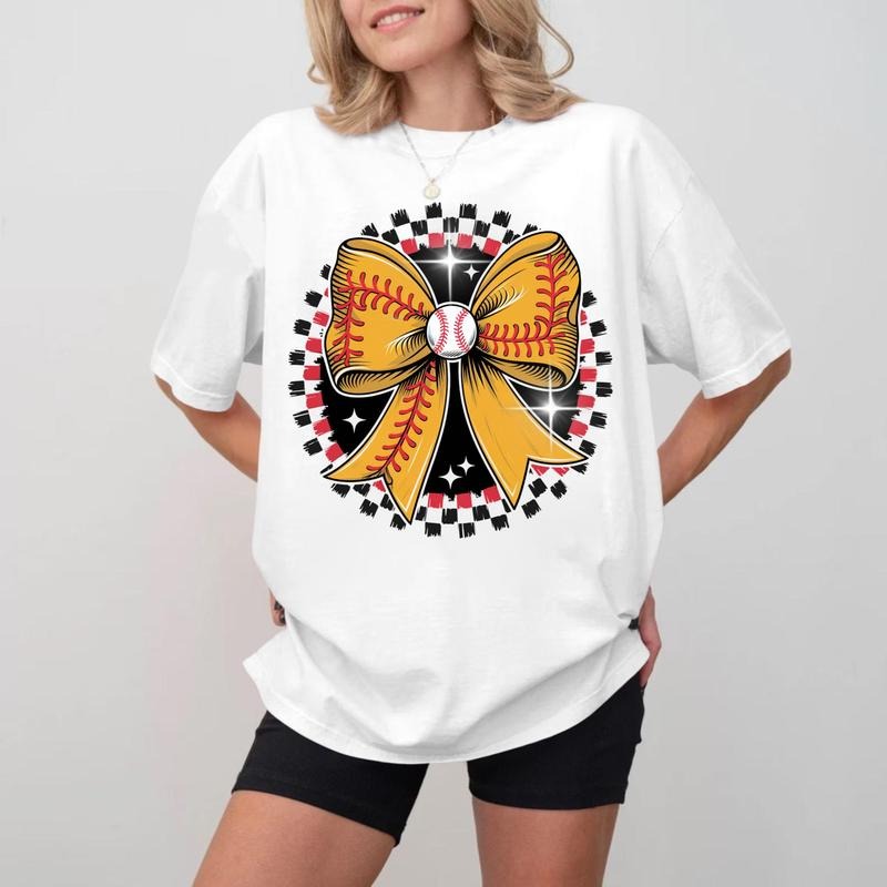Baseball Game Day Bow T-shirt, Unisex Cotton Made in USA