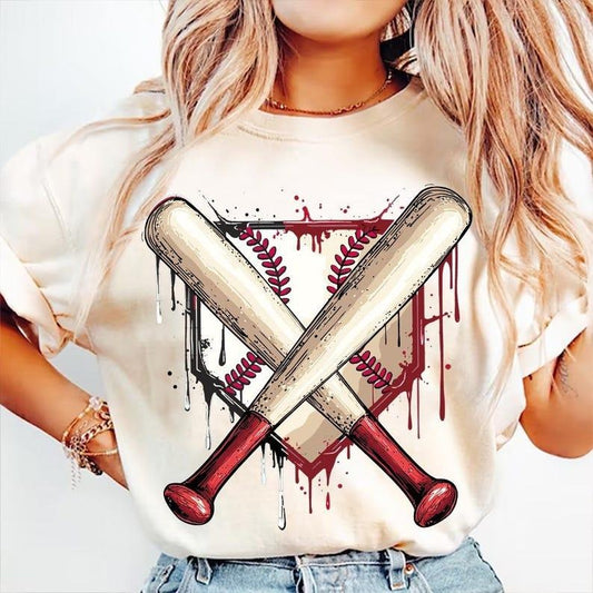 Baseball Game Day Print Tee, Retro Ice Cream Drip Shirt, Sporty Mom Wear